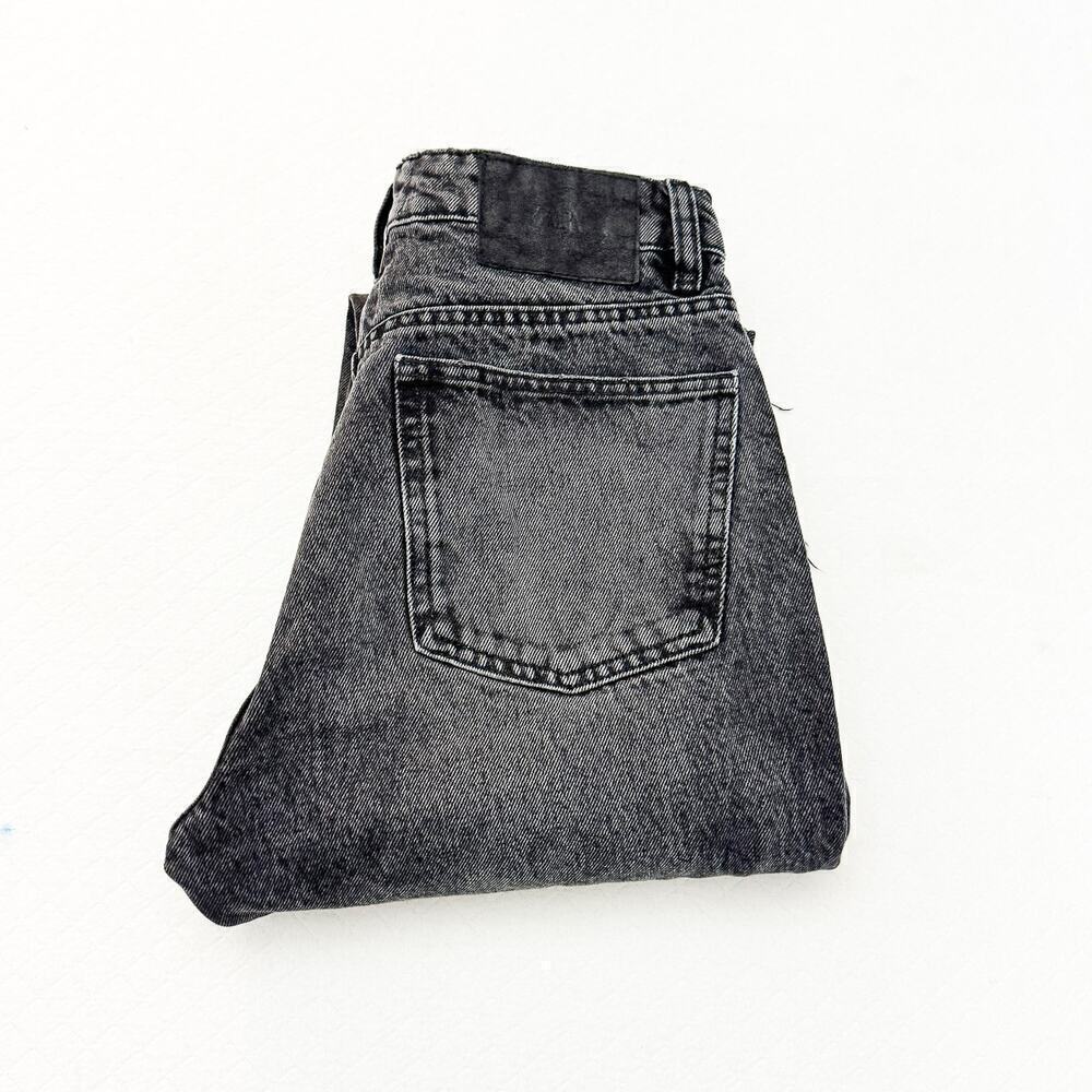 Zara Acid Wash Straight Leg Mom Style Denim Jean Rip Black Charcoal Wash Size 4